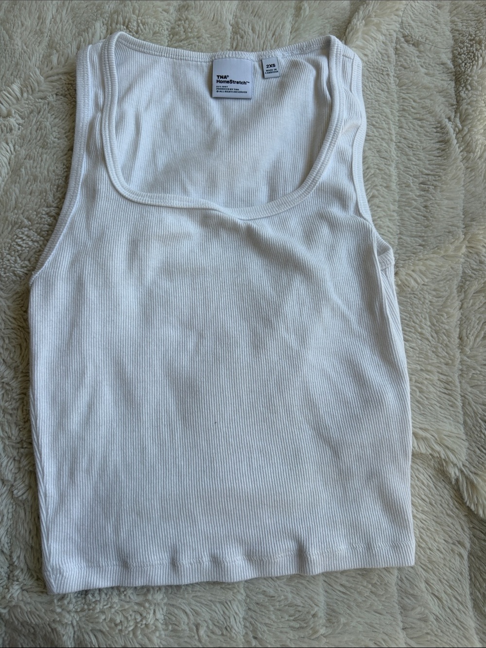 TNA White Ribbed Scoop Neck Tank